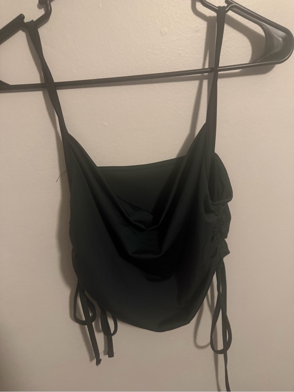 Dark Green Cowl Neck Spaghetti Strap Top with Tie Accents